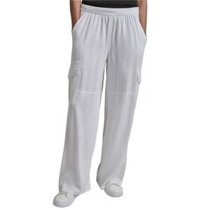 DKNY Womens Twill Wide Leg Cargo Casual Pants, White, M, DM